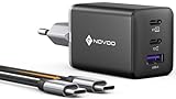 NOVOO 67W USB C Ladegerät 3-Port GaN Ⅲ USB C Netzteil Schnellladegerät mit 1 PD 100W Typ-C-Kabeln Wandladegerät für MacBook Pro 14'',Dell XPS 13,iPad Pro,iPhone 16,Galaxy S24/S23,Note20,Apple Watch