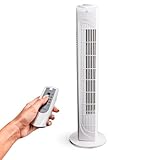 MEDION Turmventilator mit Fernbedienung (3 leise Geschwindigkeitsstufen, 45 Watt Leistung, Timer, zuschaltbare Schwenkfunktion - Oszillation, MD10319) weiß