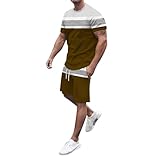 Generisch Sommer Outfit Herren,Trainingsanzug Set Lässig Sportanzug T Shirts Und Kurze Hose Jogginganzug Herren Set Freizeitanzug 2 Teiliges Polo Hemd Baggy Bedruckter Casual Sets