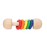 Holz Montessori Baby Rassel Spielzeug, Intellektuelles Kleinkind Greifspielzeug Holzrassel Bunte Ringe Greiftraining Farbwahrnehmung Baby Lernspielzeug(5 Ringe)