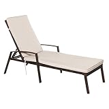 GIANTEX Sonnenliege Rattan Liege, Gartenliege Relaxliege mit Auflage, Terrassenliege Poolliege mit 5-stufig Verstellbarer Rückenlehne, Liegestuhl bis 180 kg belastbar, Balkonliege 193x61x36 cm