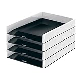 Leitz Briefkorb A4, 4er Pack, Zweifarbiges Design, Schwarz/Grau, Duo Colour, 53610095