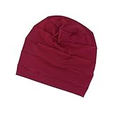 MAJORMENCH Damen Schlafmütze Doppellagig Satin Gefüttert Elastisch Haarschutz Schlafhaube für Nacht und Kosmetik Geeignet Weinrot