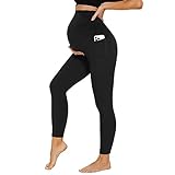 DDOBB Damen Umstandsleggings mit Taschen Schwangerschaftsleggings High Waist Umstandshose Blickdichte Weich Elastisch Umstandsmode Zuhause Yoga Sport(schwarz, M)