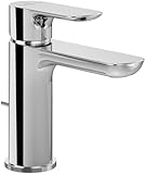 Villeroy & Boch O.novo Waschtischarmatur, Wasserhahn Bad mit Zugstange und Keramikkartusche, Waschbeckenarmatur wassersparend, Auslauf Höhe 105mm, rund, Chrom