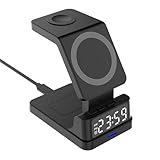 Digitaler Wecker, kabelloses Aufladen, Magnethalterung, 15 W, mit Smart-Chip, Multifunktionsbasis für Büro, Studium, Reisen, Heimgebrauch