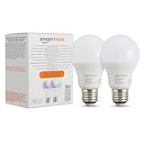 Amazon Basics Smarte LED-Glühbirne, farbenwechselnd, E27, 8W (entspricht 60W), funktioniert nur mit Alexa, 2 Stück, Mehrfarbig