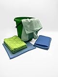 Generisch Frühjahrsputz-Komplettset mit Eimer für Haushalt, Küche und Bad, 6 Microfaser- / Reinigungstücher, Chesstuch, Bambustuch, Diamant, Schwammtuch, Glaspolish, Premiumtuch