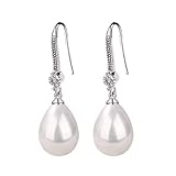 Oivzziy Damen Perlenohrringe Ohrhänger 925er Sterling Silber mit Weißen Wassertropfen Muschelperle und Österreichischen Zirkonia-Kristalldiamanten Hängende Tropfen Ohrringe