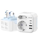 LENCENT Reiseadapter UK Deutschland Stecker, Adapter Typ G, Klappbarer Reisestecker mit 2 USB-C&2 USB-A Anschlüße, EU Schuko auf UK für England, Großbritannien, Schottland, Irland, Malediven Stckdosen