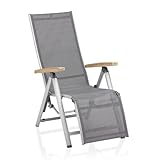 Strandkorb-King Cirrus Relaxsessel Silber/anthrazit-grau mit Teak-Armlehne