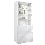 Vladon Vitrine Granada, Made in Germany, Vitrinenschrank mit Glastür und Glaseinsatz, Weiß matt/Weiß Hochglanz (50 x 122,5 x 34,5 cm)