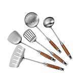 AVLUZ Küchenutensilien-Set, 5 Stück, Edelstahl, verbrühungssicher, Holzgriff, Küchenutensilien-Set, geeignet for Küche, Kochen, Restaurant