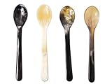 4 Stück Horn Eierlöffel gerade lebhaft gemasert 1A Qualität = 12 cm Laffe 25 x 35 mm Naturlöffel Öko Handarbeit Fair Handel