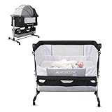 Mobiclinic®, 3-in-1-Babybett, Night, Beistellbett, Höhenverstellbar, Matratze, Moskitonetz, 360°-Rollen, Gurte, Aufbewahrungskorb, Bis 20 kg, Schwarz