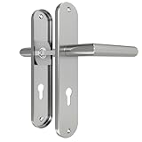 DIYGEEK Türgriffe Innentüren, Türklinke für Drückergarnitur Zimmertür, Türgriff-Set Edelstahl 72MM-PZ-Profilzylinder, L-Form, Silber Gebürstet