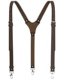 Voolup Hosenträger aus echtem Leder für Herren, handgefertigt, Vintage-Stil, verstellbare Hosenträger für Anzüge, Hochzeiten und Freizeitkleidung, Braun, Standard