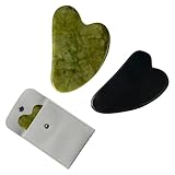 Gua Sha Set, Jade und Rosenquarz Massagewerkzeug für Gesichtspflege, Lymphdrainage & Anti-Aging, Inklusive Samtbeutel, 2-teiliges Set für SPA & Hautstraffung