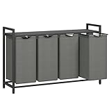VASAGLE Wäschekorb 4 Fächer, Wäschesammler mit Ablage, Wäschebox, Wäschesack aus Oxford-Gewebe abnehmbar, Metallrahmen, 4 x 40 L, 116 x 33 x 72 cm, schiefergrau-anthrazitgrau BLH401G01