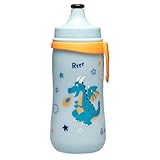 nip – Kinder Trinkflasche Kids Cup | zahnfreundliche Push-Pull Sportflasche mit Clip. Leicht und einfach zu reinigen, BPA-frei, 330 ml, Motiv Drache, blau