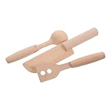 Toyvian 3 Stück Teiliges Holzspielzeug Küchen Set für Realistische Kochutensilien mit Schneidewerkzeugen für Kleinkinder zum Schneiden von Obst Gemüse und Zubereiten von Snacks