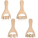 Youery 4 Stück Massageroller Holz, Rückenmuskel-Roller, Manuelle Holztherapie-Massagewerkzeuge, Massagegerät mit Griff Faszienrolle, zur Entspannung von Nacken,Rücken,Händen,Beine,Ganzkörpermuskulatur