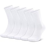 Zuimei 5 Paar weiße Sportsocken für Herren und Damen, gepolsterte Socken, Sportsocken, Größe 38-42, einfarbig, Laufsocken, atmungsaktive Baumwolle, Crew-Socken für Workout, Training, Wandern,