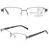 Amorays Multifokale Lesebrille gleitsichtbrille Blaulichtfilter Halbrandfassung aus Metall für klare Sicht bei Nah- Mittel- und Fernsicht - Komfortabel und langlebig (Graubraun, 3, x)