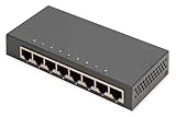 DIGITUS Netzwerk Switch – 8-Ports – Gigabit Ethernet 10/100/1000 Mbit/s – Unmanaged - Auto-MDI/MDI-X – Plug & Play – Lüfterlos – 8X RJ45-Ports – schwarz