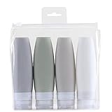 Toilettenartikel-Flaschen in Reisegröße, zugelassene Reisebehälter, auslaufsicher, Silikon, quetschbar, Reisezubehör, 90 ml, für Shampoo, Conditioner, Lotion, Duschgel, Reisegröße, Weiß, Einheitsgröße