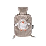 Fashy „Pia“ 35720.4 Wärmflasche / Kinderwärmflasche Pinguin ~ Thermoplast- Wärmeflasche mit kuschelweichem Flauschbezug aus 100% Polyester, robust und langlebig ~ 0,8 Liter