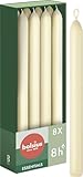 Bolsius Glatte Stabkerzen - Elfenbein - 8 Stück im Karton - 24 cm - Länge Brenndauer 8 Stunden - Unparfümierte - Enthält Natürliches Pflanzenwachs - Ohne Palmöl, 230/20