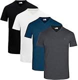 JRC 4er-Pack Herren Kurzarm-T-Shirts mit V-Ausschnitt, Lässige Tops mit V-Ausschnitt (Weiß, Schwarz, Mid Night, Holzkohle, L)