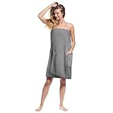 Aomig Sauna Zubehör: Saunahandtuch & Saunakilt Damen, Knopffrottee Saunarock, Elastische Taschen, Grösse Anpassbares Saunatuch, Hamamtuch - Grau