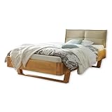 Stella Trading TJARK Modernes Massivholzbett 140x200, Fichte - Komfortables & hochwertiges Balkenbett mit gepolstertem Kopfteil - 146 x 89 x 219 cm (B/H/T)