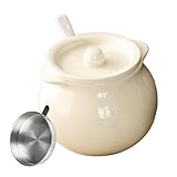 Nixiara Großer -Fettbehälter, 1,4 l Keramik-Fettbehälter, Edelstahl-Siebfilter, Vintage-Fettbehälter, Ölbehälter, Silikon-Spatel, Tropfbehälter, für Hobbykoch