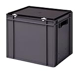 1a-TopStore Stabile Profi Aufbewahrungsbox Stapelbox Eurobox Stapelkiste mit Deckel, Kunststoffkiste lieferbar in 5 Farben und 21 Größen für Industrie, Gewerbe, Haushalt (grau, 40x30x33 cm)