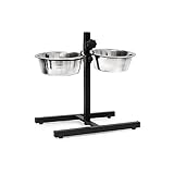 Relaxdays 1 x Futterstation Hund, 1,6 l Edelstahlnäpfe, Napfständer höhenverstellbar HBT 42 x 46 x 27cm, rutschfest, Silber