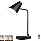 LED Tischleuchte mit Kabel Schwarz Moderne Tischlampe USB-Anschluss Verstellbar Schreibtischlampe Kinder Leselampe Touch Dimmbar Nachttischlampe Bürolampe für Schlafzimmer Lesen Home Office