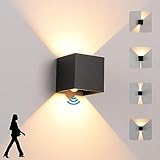 LED Wandleuchte Innen/Aussen mit Bewegungsmelder,12W Wandlampe,IP 65 Wasserdichte Außenwandleuchte 3000K Warmweiß Wandbeleuchtung,Modern Aussenleuchte mit Up Down Einstellbar Abstrahlwinkel,schwarz
