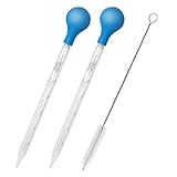 NIUQIGE Glas Pipetten Set - 2 Stück Transfer Pipette 10ml + 1 Stück Reinigungsbürste, Glaspipette mit Bürsten, Glas Pipette Dropper, Tropfpipette für Labor Lebensmittel Forschung Medizin Schule