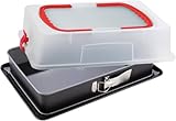 Wzyfv Rechteckige Springform mit Servierboden & Abdeckhaube 43,5 x 29,5 x 10,5 cm – Backform mit schnitt- & kratzfestem Flachboden & Emaille-Beschichtung – Kuchenbackform, Antihaft