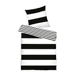 TOM TAILOR Renforcé-Bettwäsche, 80x80 cm + 135x200 cm, 100% Baumwolle/Renforcé, mit Wendemotiv und Markenreißverschluss, SIENA, Weiß, Schwarz