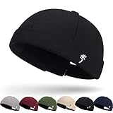 Cotton Docker Cap Seemannsmütze Hafenmütze Original Dockermütze Herren Sommer Brimless Hat Kopfbedeckung Seemannskappe Herren Verstellbar Cap Ohne Schirm Retro Brimless Hat Rolled Cuff Fischermütze