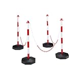 Relaxdays Kettenpfosten H x B x T: ca. 82 x 112 x 28 cm 4 Absperrpfosten aus Kunststoff mit 3 praktischen Absperrketten als Sperrpfosten mit stabilem Standfuß befüllbar mit Wasser, rot-weiß