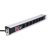 kwmobile 19' PDU Steckdosenleiste 7-Fach mit Überlastschutz - Mehrfachsteckdosenleiste für 19 Zoll Rack - Schuko Steckerleiste in Schwarz