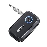 UGREEN Aux Bluetooth Adapter Auto Bluetooth 5.4 Empfänger Freisprechanruf, Stereo Musik, Dualer Kopplung mit 15 Stunden Spielzeit Klinke Bluetooth Adapter für Autoradio/Stereoanlage/Headset (Schwarz)