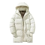 UHouse Steppmantel Herren mit Kapuze Winter Daunenmantel Warm Wintermantel Puffer Mantel Dicke Winterjacke Lang Steppjacke Männer Lange Pufferjacke Warme Mäntel Freizeit Daunenjacke Winterparka Weiß L
