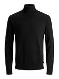 Herren Jack & Jones Dünner Rollkragen Strickpullover | Klassischer Rundhals Sweater | Langarm Basic JJEEMIL, Farben:Schwarz, Größe Pullover:XL