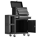 LDHTHOPI Werkstattwagen leer 5 Abschließbar Fächer 1 Werkzeugfach 1 Seitliche Ablagefächer,Werkzeugwagen Rollwagen mit Bremse Profi Werkzeugaufbewahrung,für Lager Garagen Werkstatt